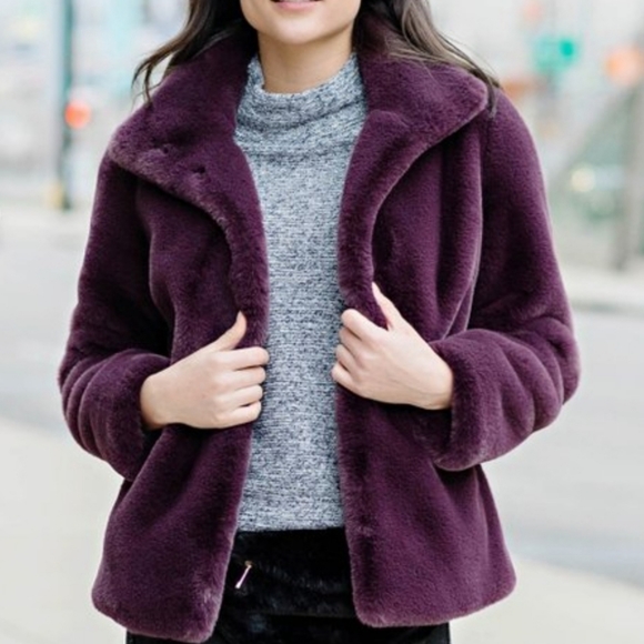 Plum Open Plush Faux Fur Coat - Picture 4 of 4